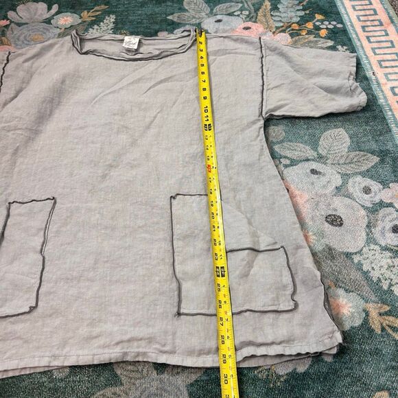 Match Point Blouse Womens Small Gray Oversized Boho Linen Pullover Tunic Top - Picture 10 of 11